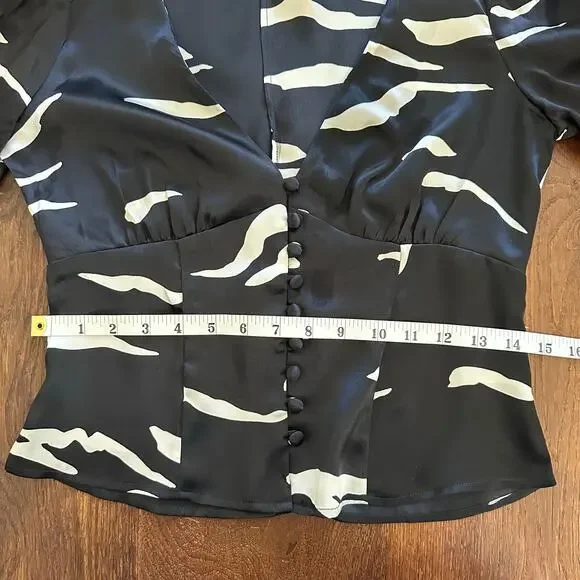 Reformation Mustang Black Ivory Silk V Neck Slim Fitting Bodice Blouse Size S - Picture 7 of 10